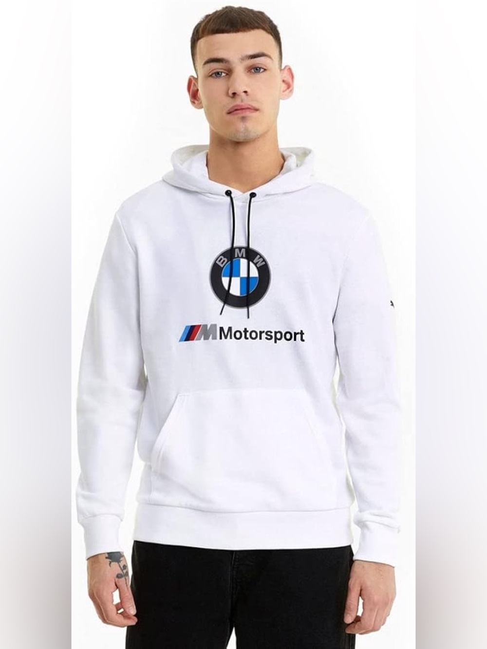 PUMA Men's BMW M Motorsport Essentials Logo Hoodie in white size XXL